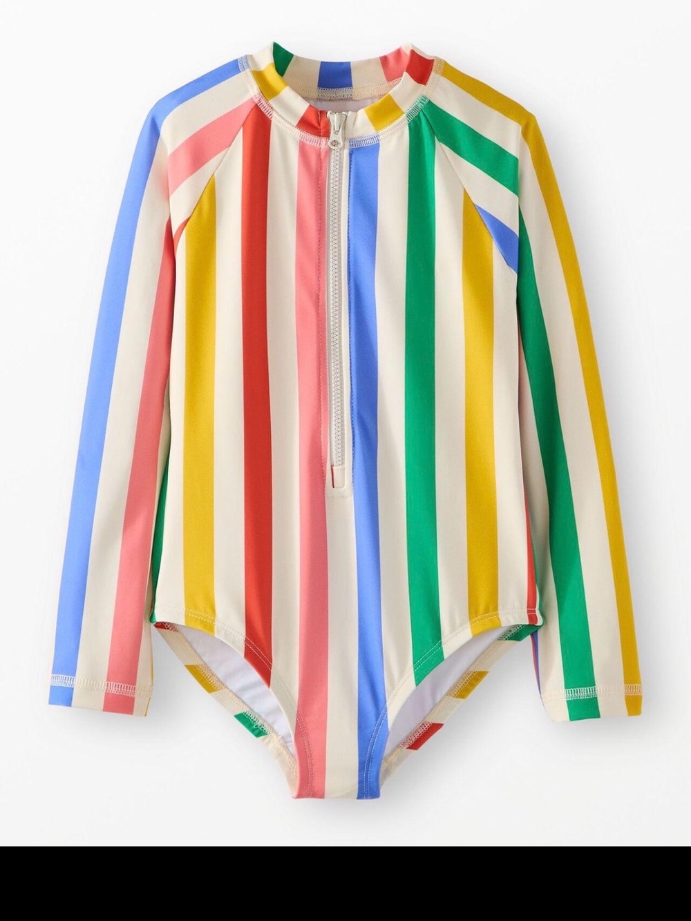 Hanna Andersson Rainbow Stripe Long Sleeve Rash Guard One Piece Swimsuit | 4T